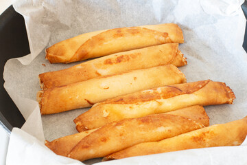 Rolled Pancakes in Frying Pan