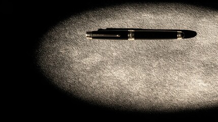 nib. Elegant fountain pen resting on a textured surface, captured from an overhead angle with warm lighting for a sophisticated look. lifestyle magazines.