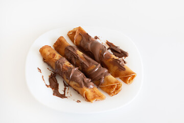 Rolled Pancakes with Chocolate Topping