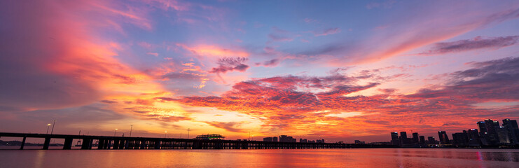 beautiful sunset glow in city in Shenzhen