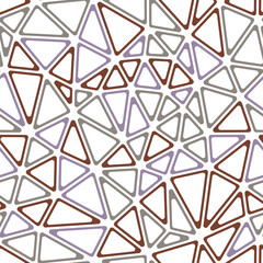 Fototapeta premium Pattern of triangle shapes. Medium triangles size. Multiple colors style. Rounded triangular cells outlined. Repeatable pattern. Earthen Neutrals. Amazing vector tiles. Seamless vector illustration.