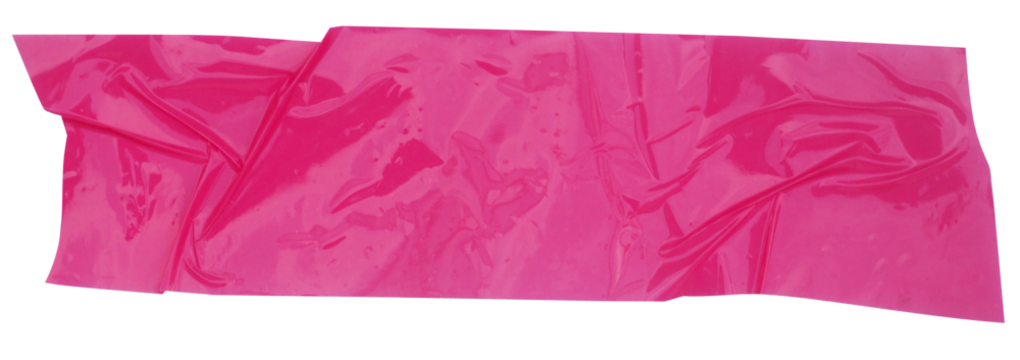 Crumpled torn pieces of shocking pink packing tape, adhesive sealing tape, sticky torn plastic on transparent background