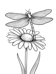 Cute dragonfly sitting on a daisy flower coloring page