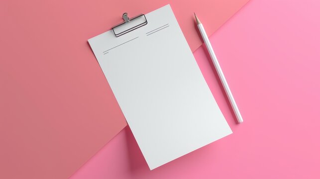 Blank Clipboard and Pencil on Pastel Pink Background for Creativity