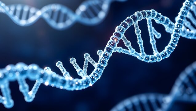 Abstract 3d DNA molecule on blue