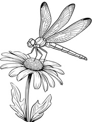 Cute dragonfly sitting on a daisy flower coloring page