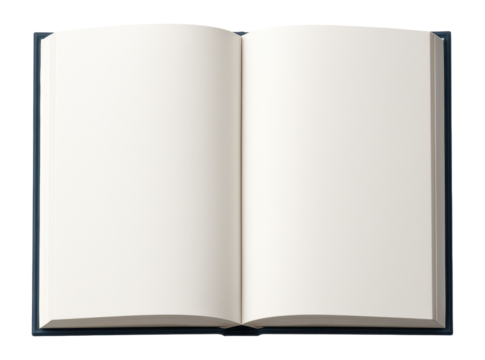 Open blank book with empty pages, top-down view.