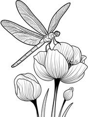 Dragonfly on a flower coloring page