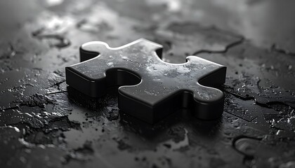 A single black puzzle piece on a dark surface