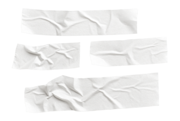 Realistic wrinkled white adhesive tape strips.