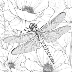 A dragonfly on flower coloring page
