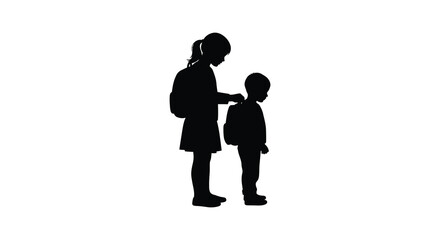 Two children silhouettes standing together one slightly taller than the other