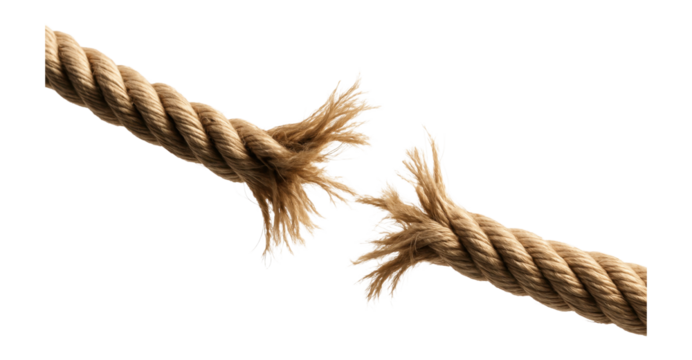Fraying rope breaking under stress and tension.