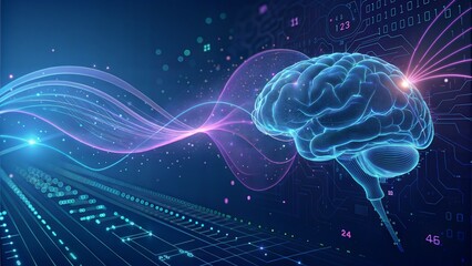 Digital representation of a brain overlaid on a circuit board, suggesting the intersection of technology and the human mind.