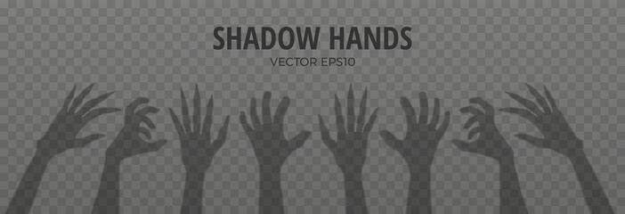 Scary zombie hands reaching up vector illustration, shadow of Halloween monster corpse arm, Walking dead gray silhouette