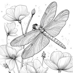 A dragonfly on flower coloring page