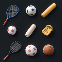 Sport equipment isometric icons