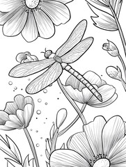 Dragonfly on a flower coloring page