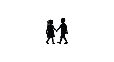 Silhouette of a boy and girl walking hand in hand together