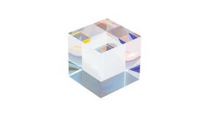 Crystal Cube refracts light on a transparent background. Great for product renders or presentations.