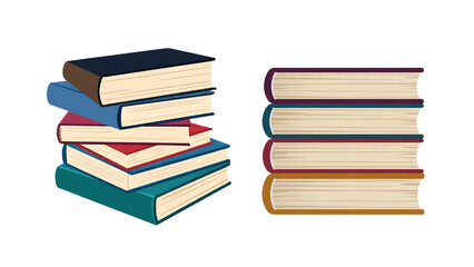 set Stack of books isolated on white background