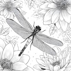 A dragonfly on flower coloring page