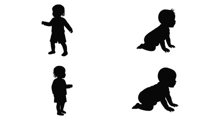 Silhouettes of babies in various poses against a plain white background