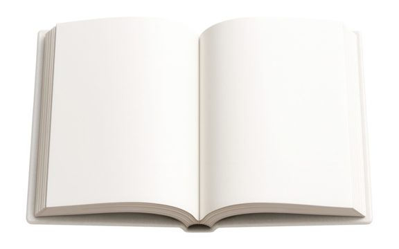 Open book with blank white pages.