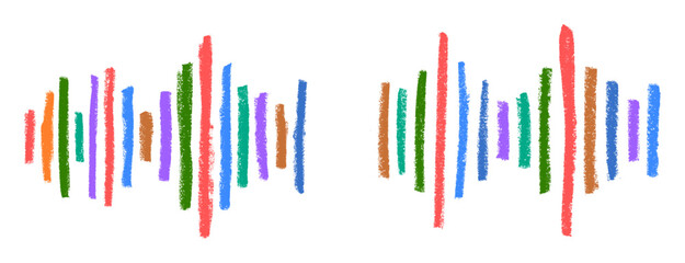 Colorful Sound Wave Equalizer Crayon Chalk Drawing Doodle Vector Set