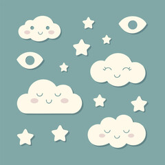 Creative World Dream Day vector pack with surreal floating islands, sleep meditation symbols, dreamy typography shapes, and night forest silhouettes—all in clean, solid color vector style.