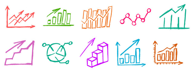 Growing Business Charts Crayon Chalk Drawing Doodle Vector Set © Grunge Designs