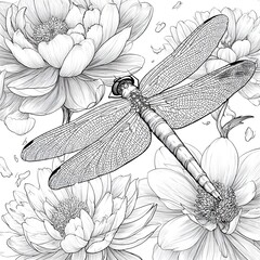 A dragonfly on flower coloring page