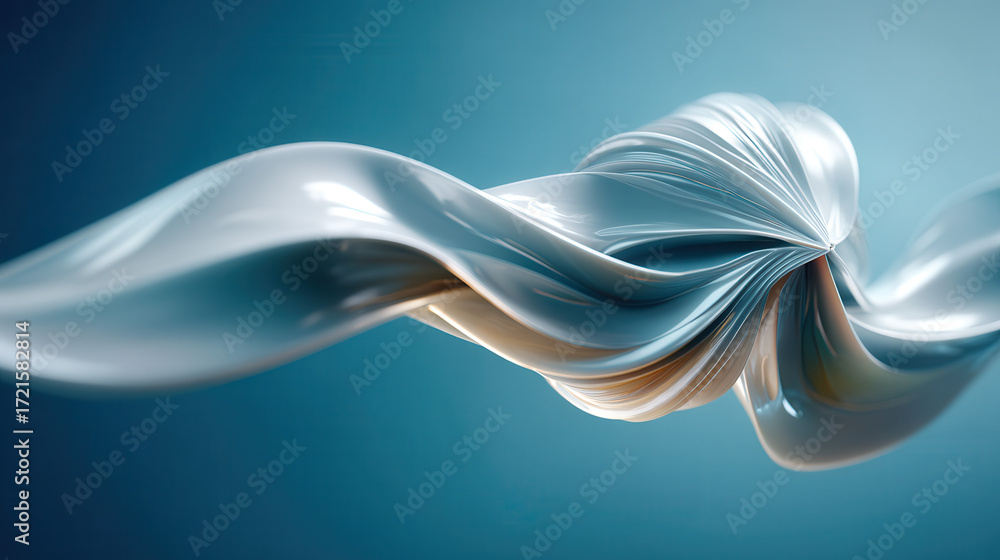 Aufkleber abstract flowing silver fabric with smooth texture and dynamic motion on blue background