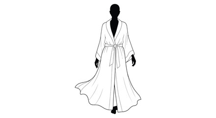 Elegant woman in a flowing robe a simple black and white sketch