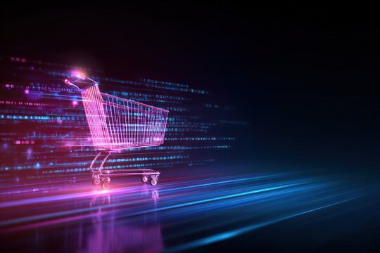 Online shopping cart digital neon future e commerce retail