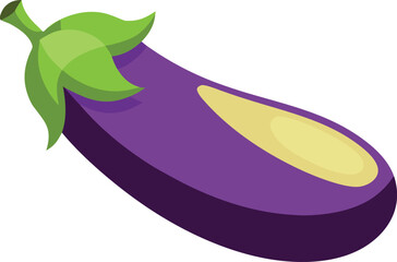 Scalable vector illustration of a halved purple eggplant with green stem and yellow flesh