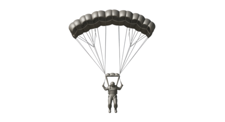 Isolated Skydiver is Holding Parachute, Wearing Jumpsuit with Straps and Protective Helmet