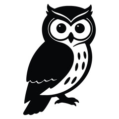 Stylized owl vector illustration with big eyes in black and white