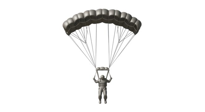 Isolated Skydiver is Holding Parachute, Wearing Jumpsuit with Straps and Protective Helmet