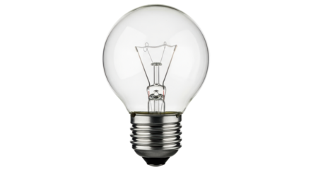 Isolated glass incandescent light bulb with a silver base on a neutral background