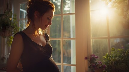 Beautiful pregnant woman pregnancy photo shoot maternity photography sunlight glow window light