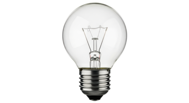 Isolated glass incandescent light bulb with a silver base on a neutral background
