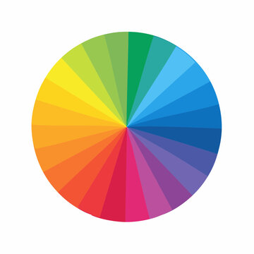 Vibrant circular color wheel chart with rainbow spectrum, used for design, printing, painting, and color theory concepts.