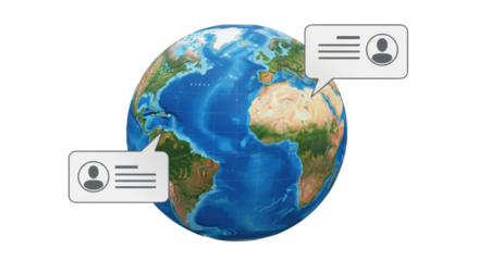 Isolated planet Earth globe with message notifications for social network connections