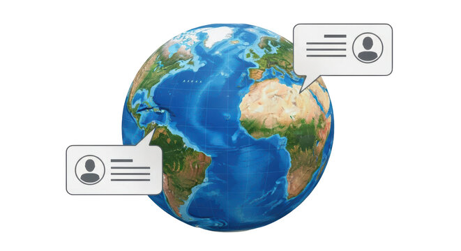 Isolated planet Earth globe with message notifications for social network connections