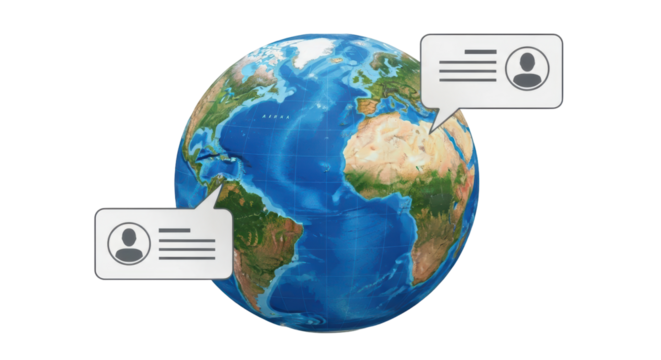 Isolated planet Earth globe with message notifications for social network connections