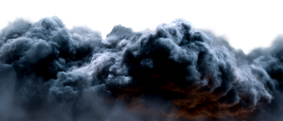 Dense Black and Gray Smoke Clouds Isolate on Transparent Background, cutout, png