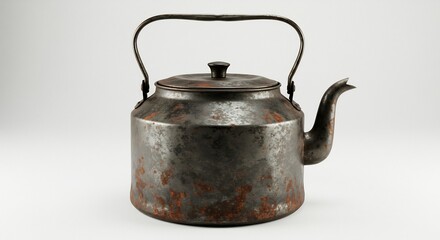 古びた金属製のやかん、錆びた茶色と灰色