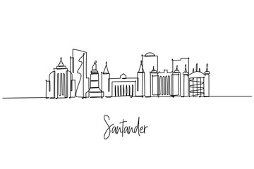 Single line drawing of Santander skyline with cultural landmarks