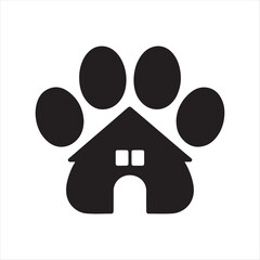 Dog Paw with House vector Silhouette line art logo design concept illustration